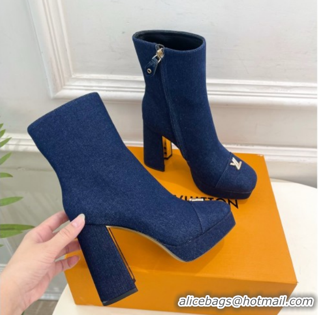 Low Price Louis Vuitton Swing Heel Platform Ankle Boots 11cm in Navy Blue Denim 1AID09 1021122