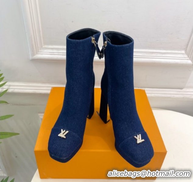 Low Price Louis Vuitton Swing Heel Platform Ankle Boots 11cm in Navy Blue Denim 1AID09 1021122