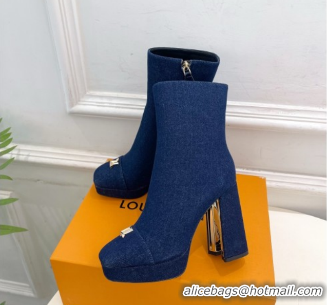 Low Price Louis Vuitton Swing Heel Platform Ankle Boots 11cm in Navy Blue Denim 1AID09 1021122