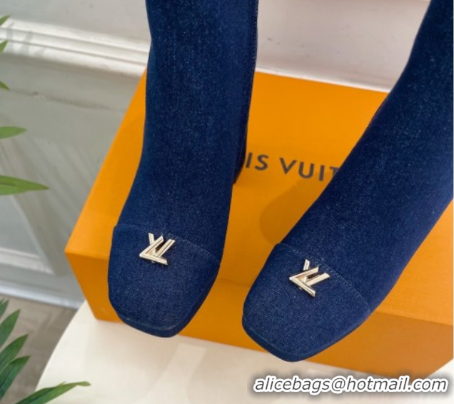 Low Price Louis Vuitton Swing Heel Platform Ankle Boots 11cm in Navy Blue Denim 1AID09 1021122
