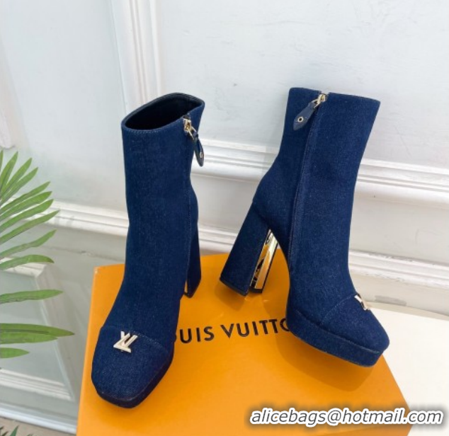 Low Price Louis Vuitton Swing Heel Platform Ankle Boots 11cm in Navy Blue Denim 1AID09 1021122