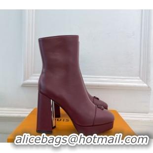 Good Looking Louis Vuitton Swing Heel Platform Ankle Boots 11cm in Calf Leather Burgundy 1AID09 1021123