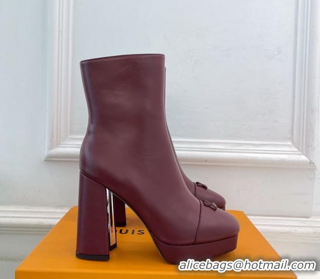 Good Looking Louis Vuitton Swing Heel Platform Ankle Boots 11cm in Calf Leather Burgundy 1AID09 1021123
