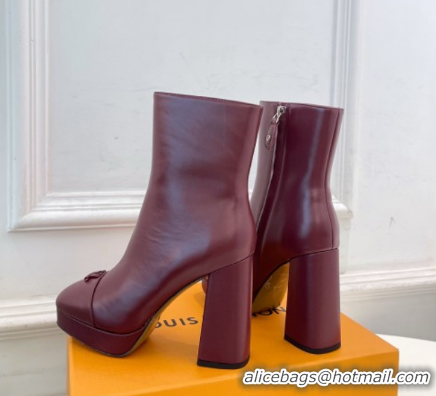 Good Looking Louis Vuitton Swing Heel Platform Ankle Boots 11cm in Calf Leather Burgundy 1AID09 1021123