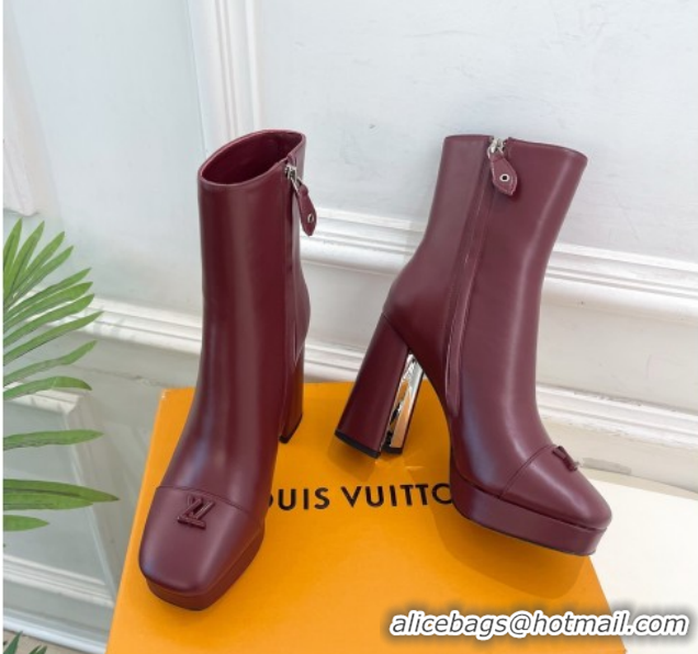 Good Looking Louis Vuitton Swing Heel Platform Ankle Boots 11cm in Calf Leather Burgundy 1AID09 1021123