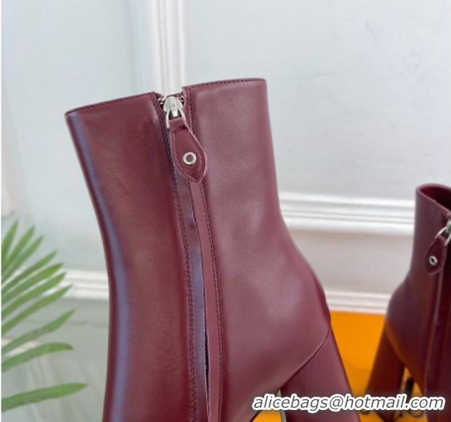 Good Looking Louis Vuitton Swing Heel Platform Ankle Boots 11cm in Calf Leather Burgundy 1AID09 1021123