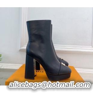 Pretty Style Louis Vuitton Swing Heel Platform Ankle Boots 11cm in Calf Leather Black 1AID09 1021124