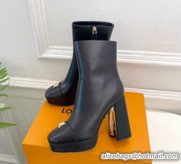 Pretty Style Louis Vuitton Swing Heel Platform Ankle Boots 11cm in Calf Leather Black 1AID09 1021124