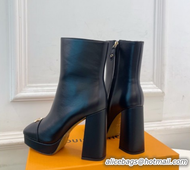 Pretty Style Louis Vuitton Swing Heel Platform Ankle Boots 11cm in Calf Leather Black 1AID09 1021124