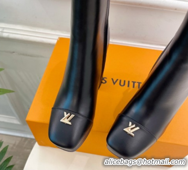 Pretty Style Louis Vuitton Swing Heel Platform Ankle Boots 11cm in Calf Leather Black 1AID09 1021124