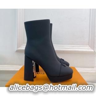 Top Grade Louis Vuitton Swing Heel Platform Ankle Boots 11cm in Matte Leather All Black 1AID09 1021126
