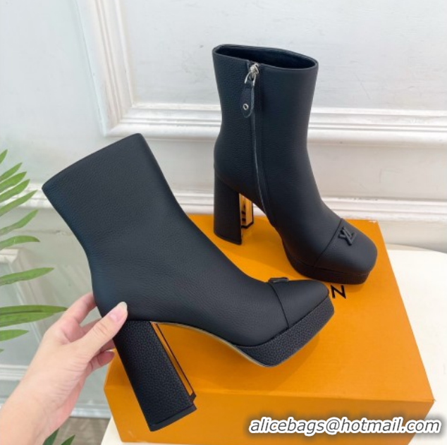 Top Grade Louis Vuitton Swing Heel Platform Ankle Boots 11cm in Matte Leather All Black 1AID09 1021126