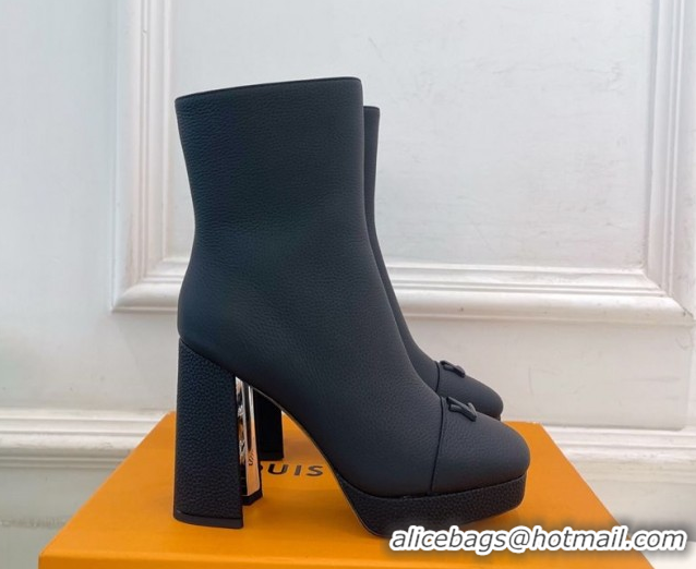 Top Grade Louis Vuitton Swing Heel Platform Ankle Boots 11cm in Matte Leather All Black 1AID09 1021126