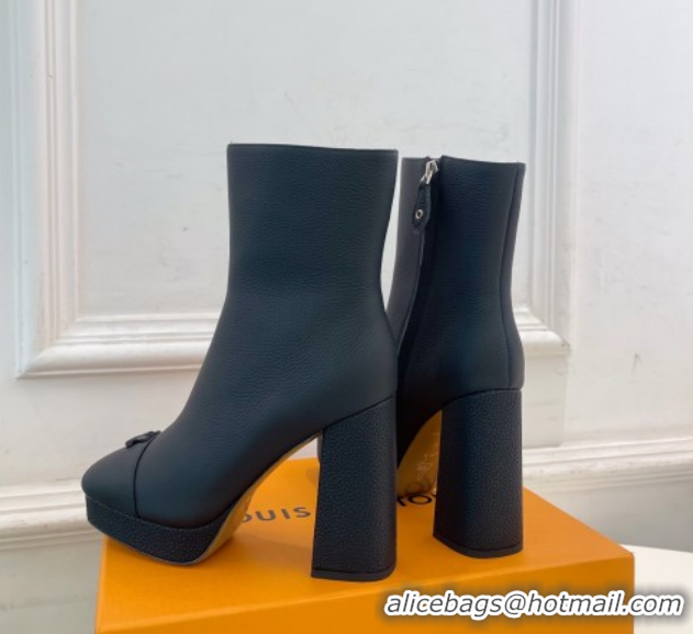 Top Grade Louis Vuitton Swing Heel Platform Ankle Boots 11cm in Matte Leather All Black 1AID09 1021126