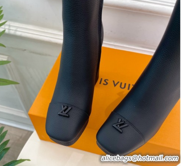 Top Grade Louis Vuitton Swing Heel Platform Ankle Boots 11cm in Matte Leather All Black 1AID09 1021126