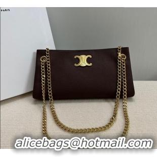 Original Cheap Celine Newspaper Chain Bag in Grained Calfskin 114253 Chestnut Brown 2025
