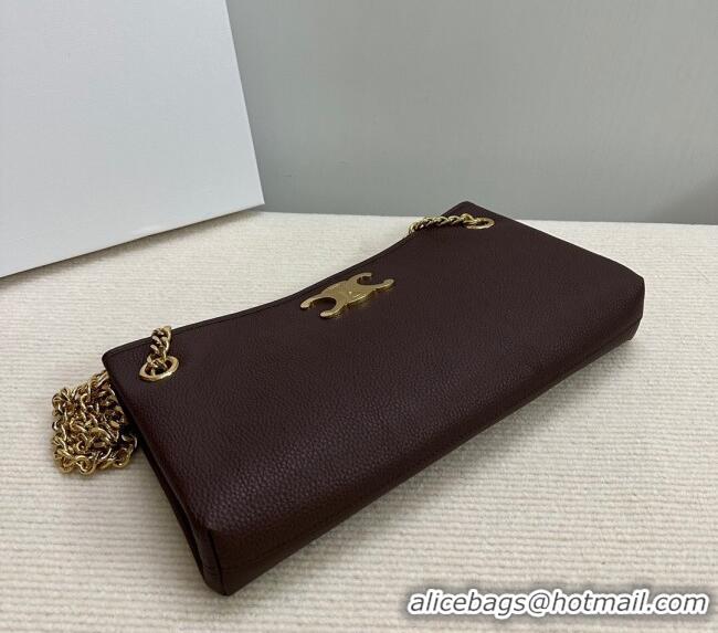 Original Cheap Celine Newspaper Chain Bag in Grained Calfskin 114253 Chestnut Brown 2025