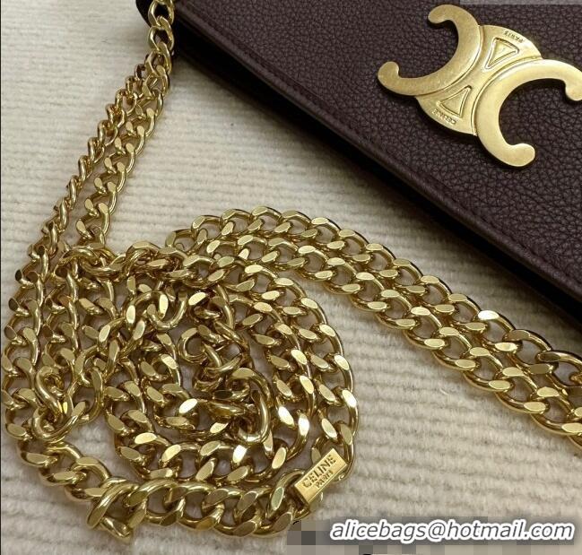 Original Cheap Celine Newspaper Chain Bag in Grained Calfskin 114253 Chestnut Brown 2025