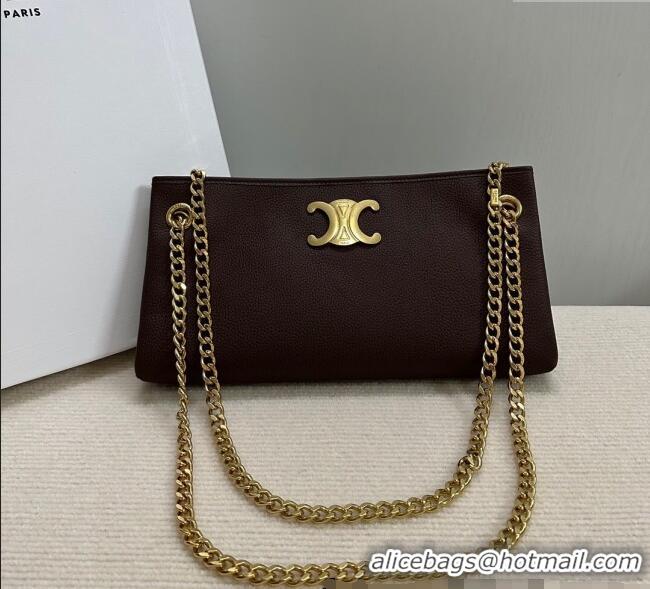 Original Cheap Celine Newspaper Chain Bag in Grained Calfskin 114253 Chestnut Brown 2025