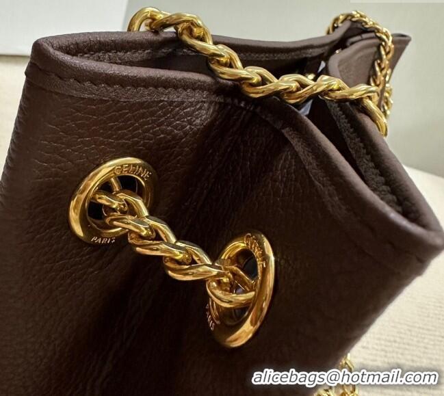Original Cheap Celine Newspaper Chain Bag in Grained Calfskin 114253 Chestnut Brown 2025