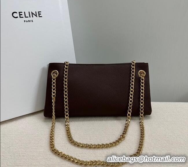 Original Cheap Celine Newspaper Chain Bag in Grained Calfskin 114253 Chestnut Brown 2025