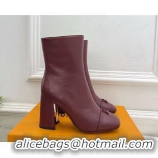 Good Quality Louis Vuitton Swing Heel Ankle Boots 9cm in Calf Leather Burgundy 1AID092 1021127