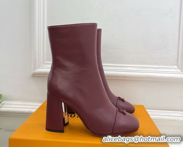 Good Quality Louis Vuitton Swing Heel Ankle Boots 9cm in Calf Leather Burgundy 1AID092 1021127
