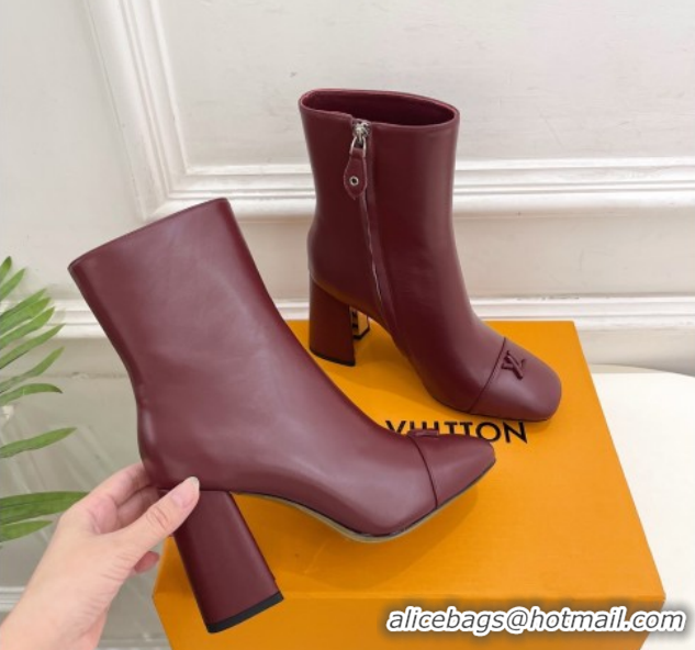 Good Quality Louis Vuitton Swing Heel Ankle Boots 9cm in Calf Leather Burgundy 1AID092 1021127