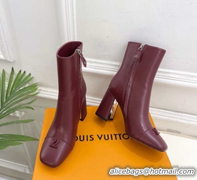 Good Quality Louis Vuitton Swing Heel Ankle Boots 9cm in Calf Leather Burgundy 1AID092 1021127