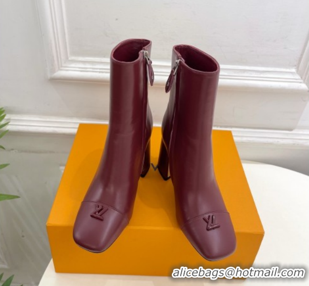 Good Quality Louis Vuitton Swing Heel Ankle Boots 9cm in Calf Leather Burgundy 1AID092 1021127