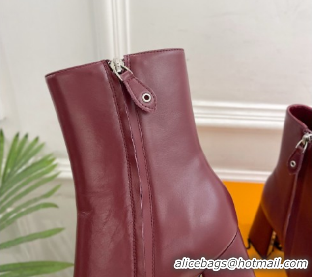Good Quality Louis Vuitton Swing Heel Ankle Boots 9cm in Calf Leather Burgundy 1AID092 1021127