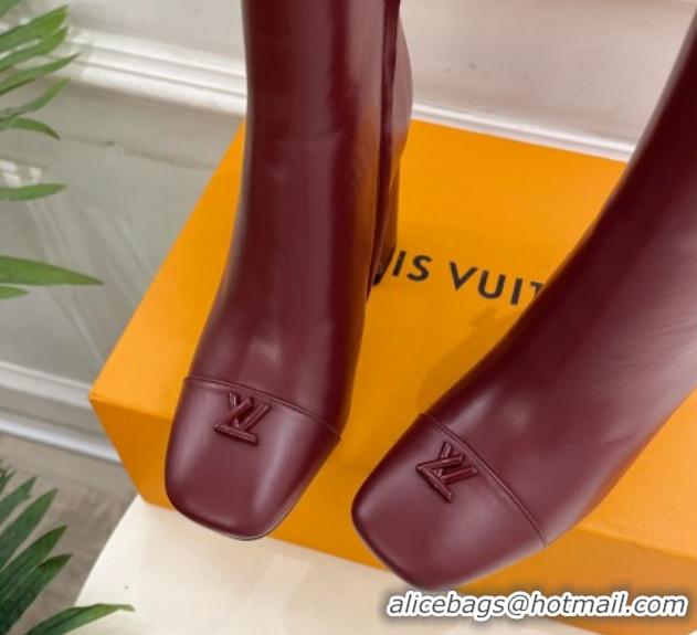Good Quality Louis Vuitton Swing Heel Ankle Boots 9cm in Calf Leather Burgundy 1AID092 1021127