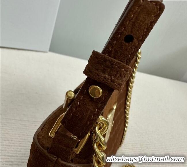 Luxury Cheap Celine Triomphe Chain Bag in Crocodile Embossed Suede 113673 Brown 2025