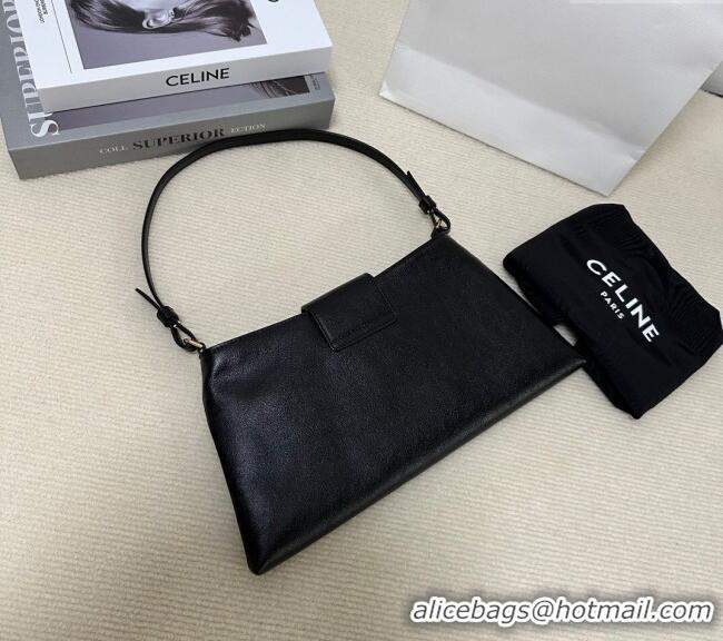 New Cheap Celine Triomphe Chain Bag in Calfskin Leather 113673 Black 2025