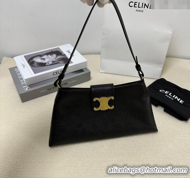 New Cheap Celine Triomphe Chain Bag in Calfskin Leather 113673 Black 2025