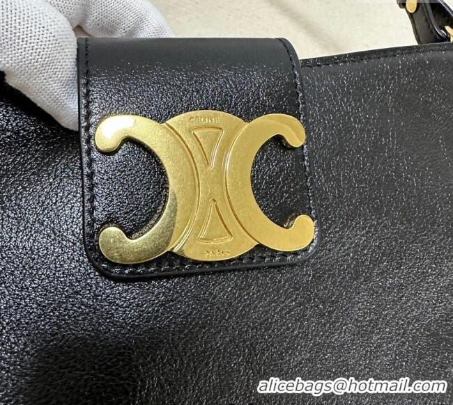 New Cheap Celine Triomphe Chain Bag in Calfskin Leather 113673 Black 2025