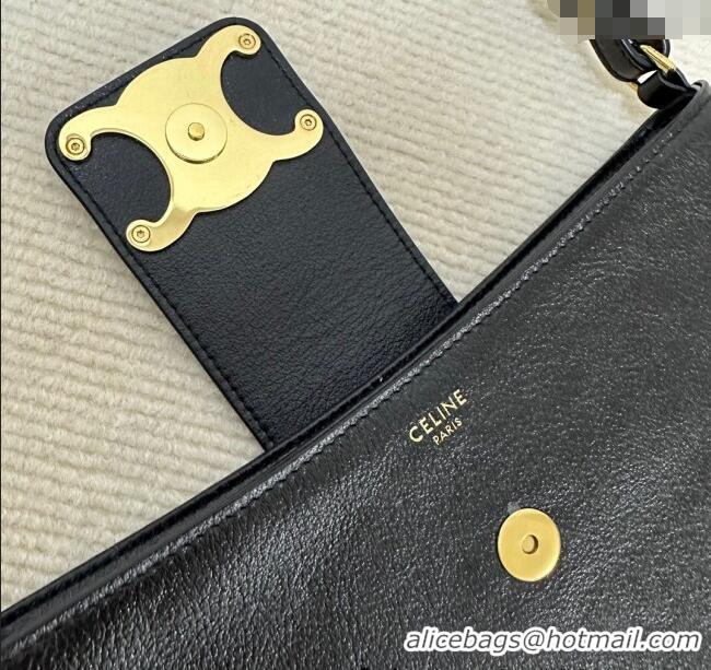 New Cheap Celine Triomphe Chain Bag in Calfskin Leather 113673 Black 2025