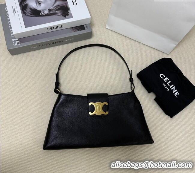 New Cheap Celine Triomphe Chain Bag in Calfskin Leather 113673 Black 2025