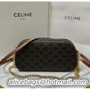 Grade Wholesale Celine Camera Bag in Triomphe Canvas and Calfskin 114122 Brown 2025