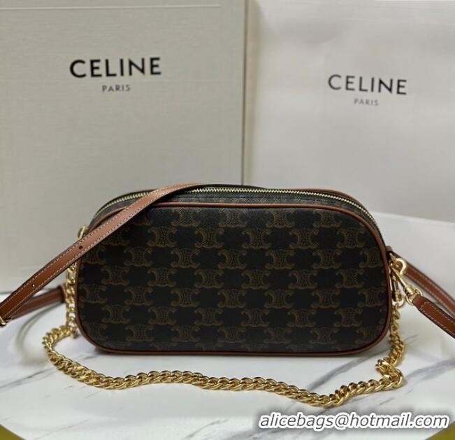 Grade Wholesale Celine Camera Bag in Triomphe Canvas and Calfskin 114122 Brown 2025
