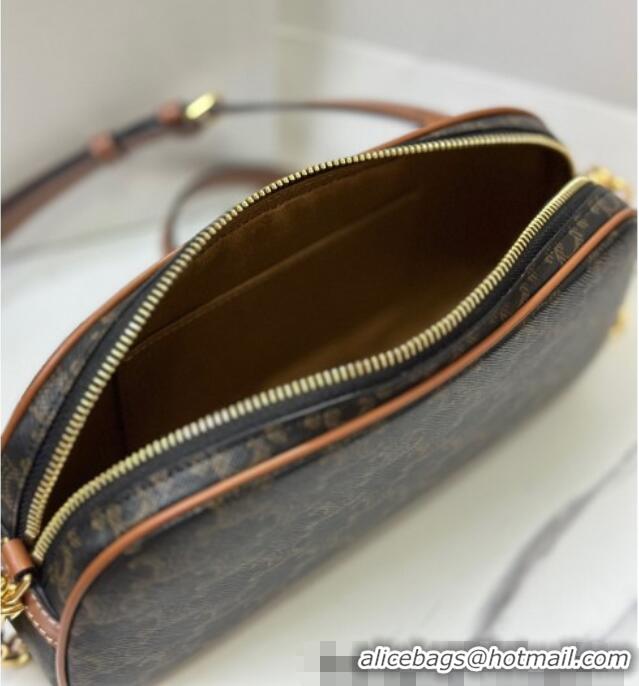 Grade Wholesale Celine Camera Bag in Triomphe Canvas and Calfskin 114122 Brown 2025