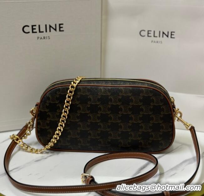 Grade Wholesale Celine Camera Bag in Triomphe Canvas and Calfskin 114122 Brown 2025