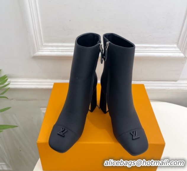 Top Design Louis Vuitton Swing Heel Ankle Boots 9cm in Matte Leather All Black 1AID092 1021129