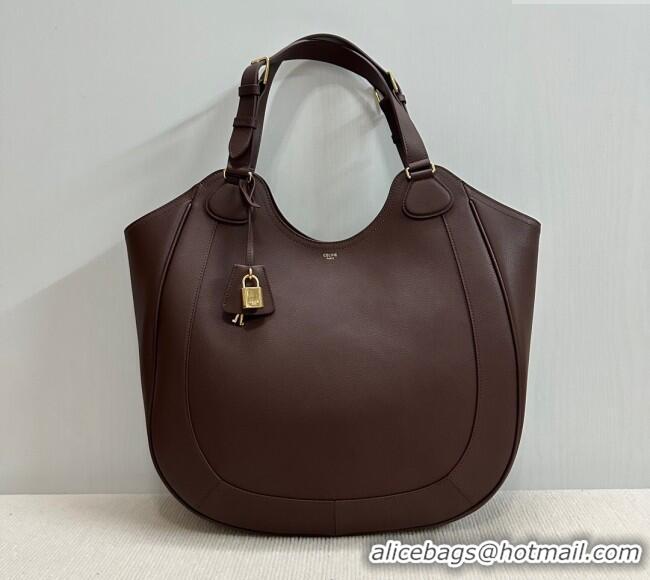 New Fashion Celine Meo Hobo Bag in Supple Grained Calfskin 119353 Dark Brown 2025