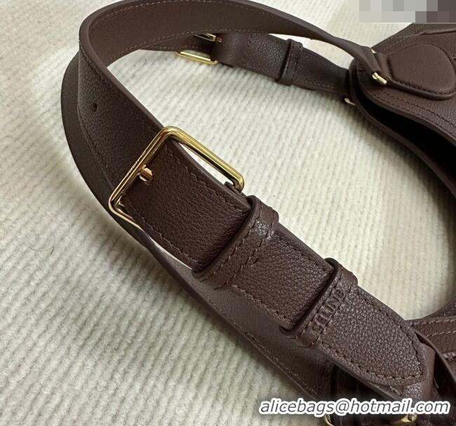 New Fashion Celine Meo Hobo Bag in Supple Grained Calfskin 119353 Dark Brown 2025