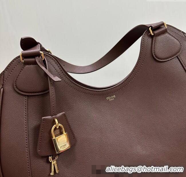 New Fashion Celine Meo Hobo Bag in Supple Grained Calfskin 119353 Dark Brown 2025