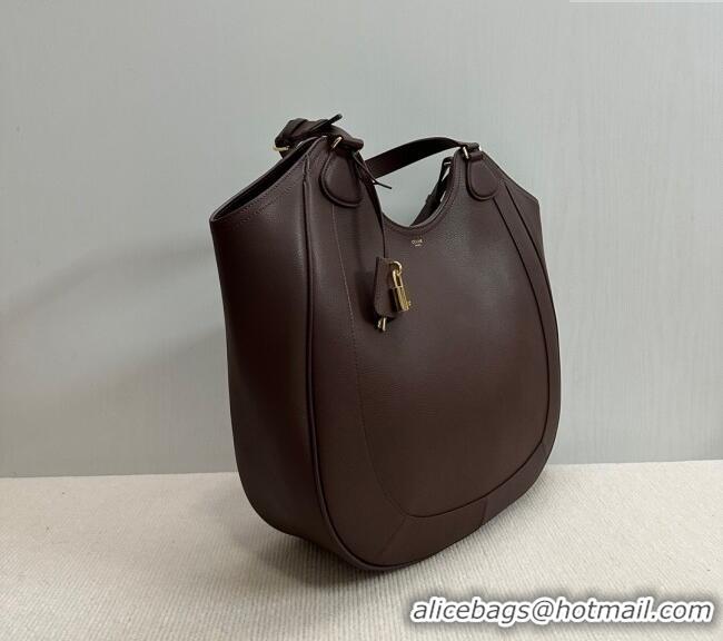New Fashion Celine Meo Hobo Bag in Supple Grained Calfskin 119353 Dark Brown 2025