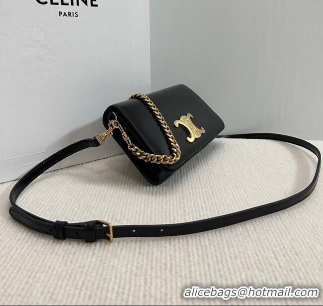 Classic Cheap Celine Multipochette Mini Bag in Shiny Calfskin 10L973 Black 2025