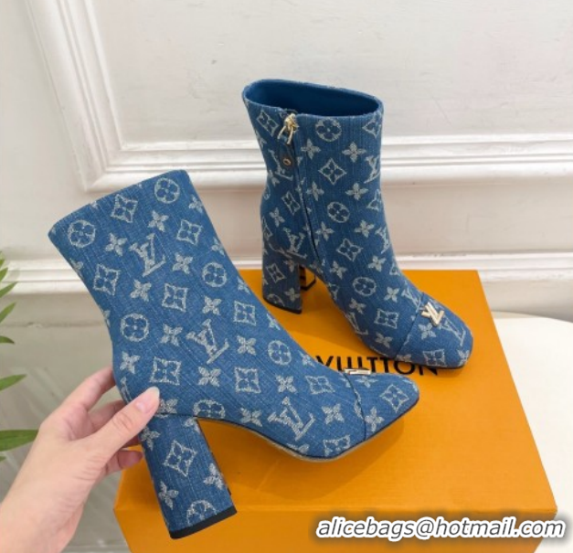 Unique Style Louis Vuitton Swing Heel Ankle Boots 9cm in Monogram Denim Blue 1AID092 1021131