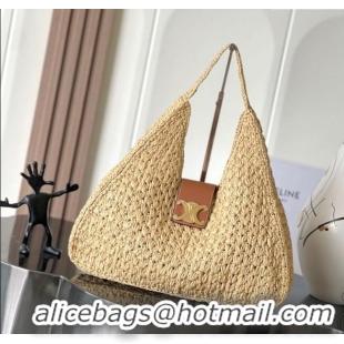 Good Quality Celine Classic Panier Cabas Triangle bag in Raffia Straw and Calfskin 119772 Beige 2025